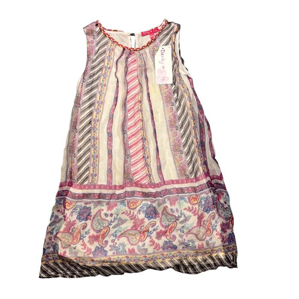 Derhy Kids Erelle Dress Girls 10/12‎ Pink NWT Paisley Stripe Boho Sleeveless